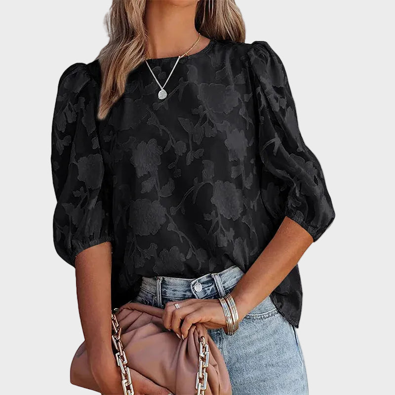 Eliza | Floral Textured Short Sleeve Blouse