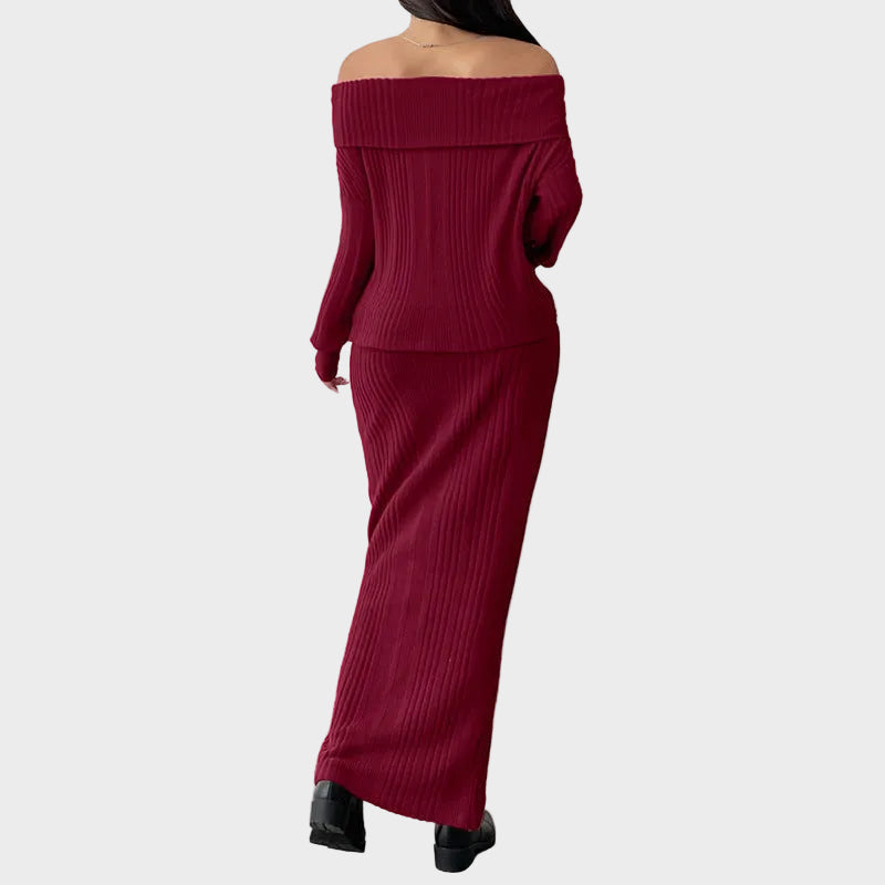 Valentina | Off-Shoulder Knit Top & Maxi Skirt Set