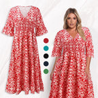 Bohemian Casual Print V-neck Waist Wrap Long Dress