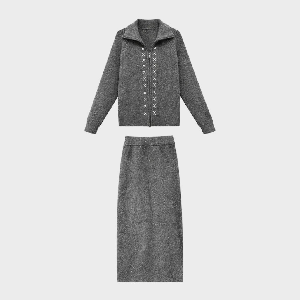 Brooklyn | Knit Zip Cardigan &amp; Midi Skirt Set