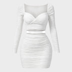 Eliana | Ruched Long Sleeve Top & Mini Skirt Set