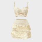 Aurelia | Crochet Crop Top & Fringe Mini Skirt Set