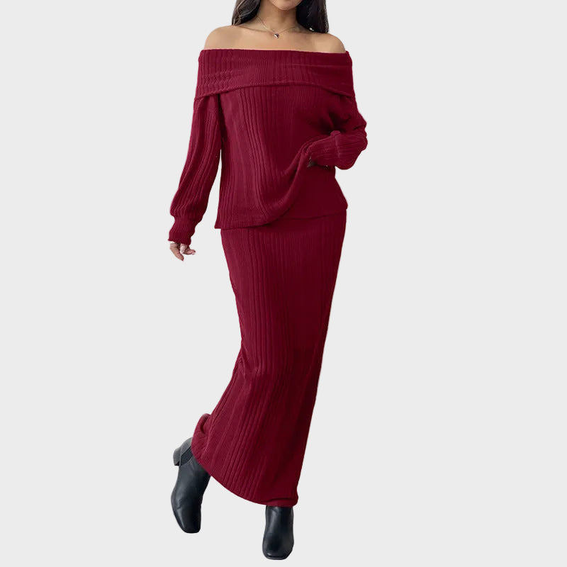 Valentina | Off-Shoulder Knit Top & Maxi Skirt Set