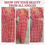 Bohemian Casual Print V-neck Waist Wrap Long Dress