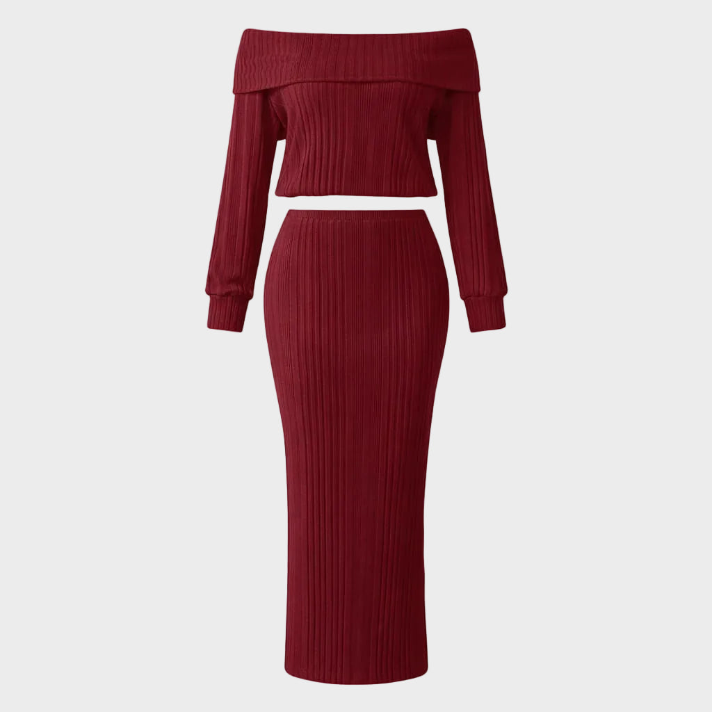 Valentina | Off-Shoulder Knit Top & Maxi Skirt Set