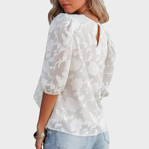 Eliza | Floral Textured Short Sleeve Blouse