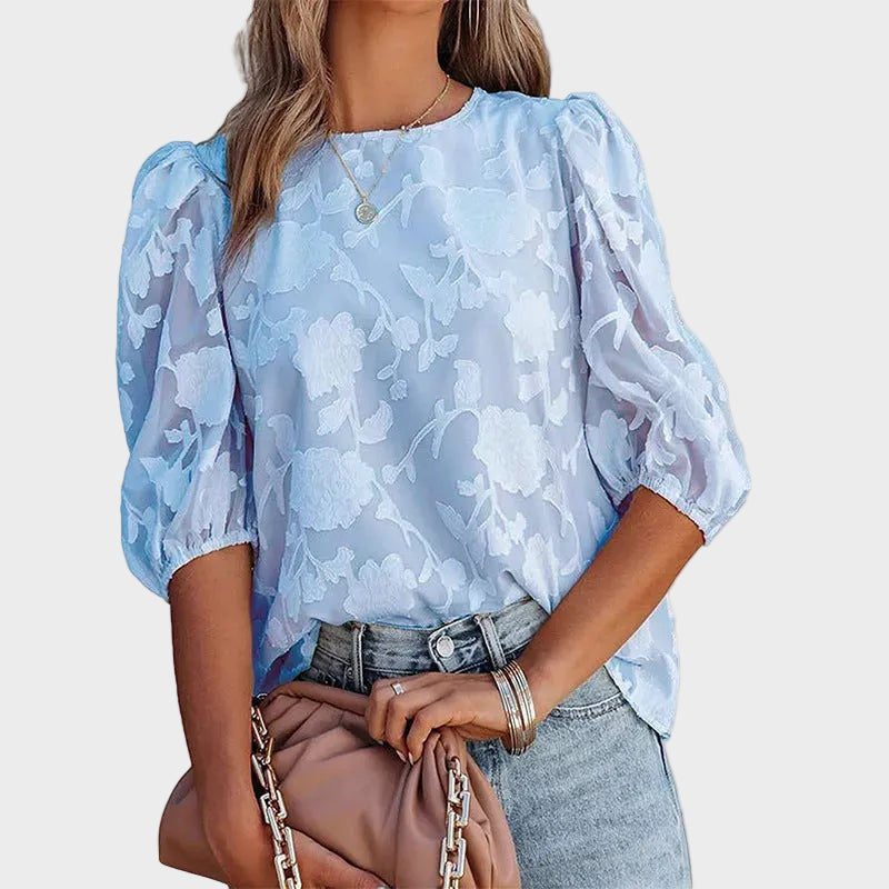 Eliza | Floral Textured Short Sleeve Blouse