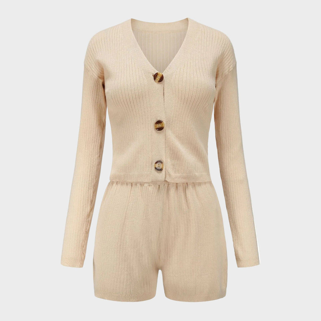 Athena | Ribbed Knit Cardigan & Shorts Set