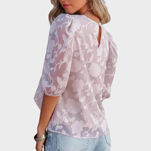 Eliza | Floral Textured Short Sleeve Blouse