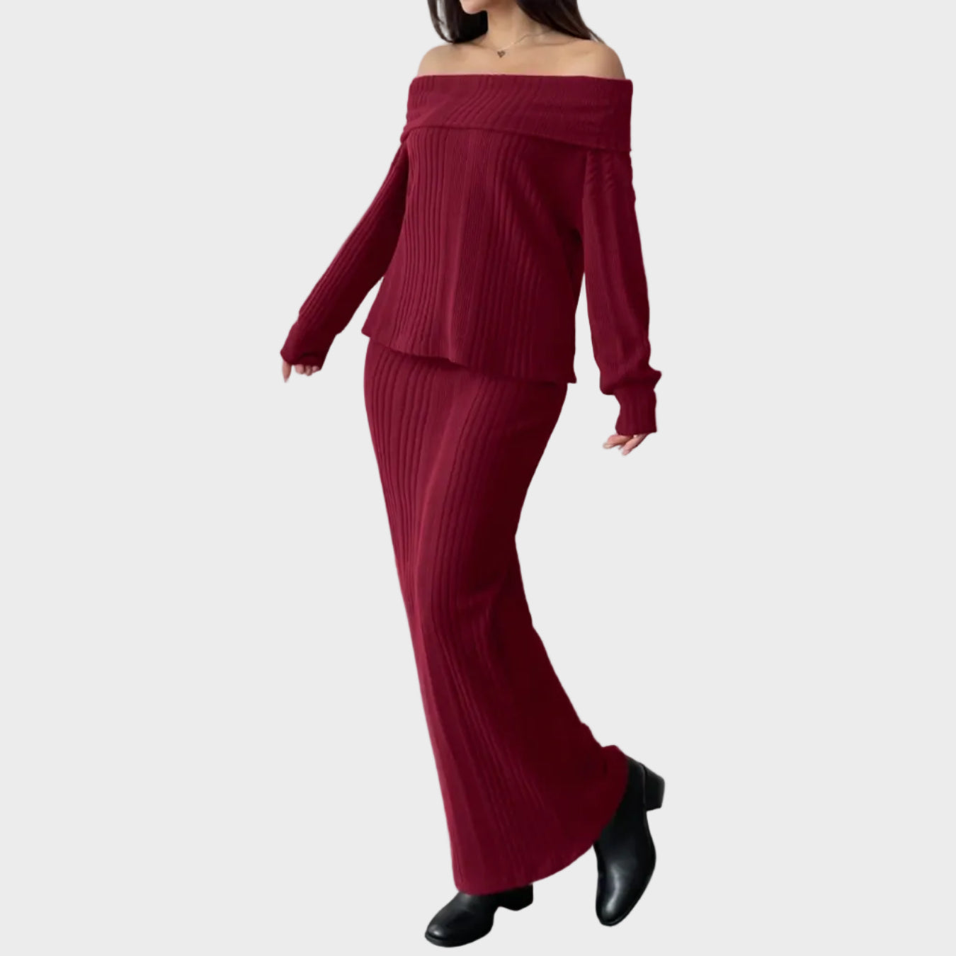 Valentina | Off-Shoulder Knit Top & Maxi Skirt Set