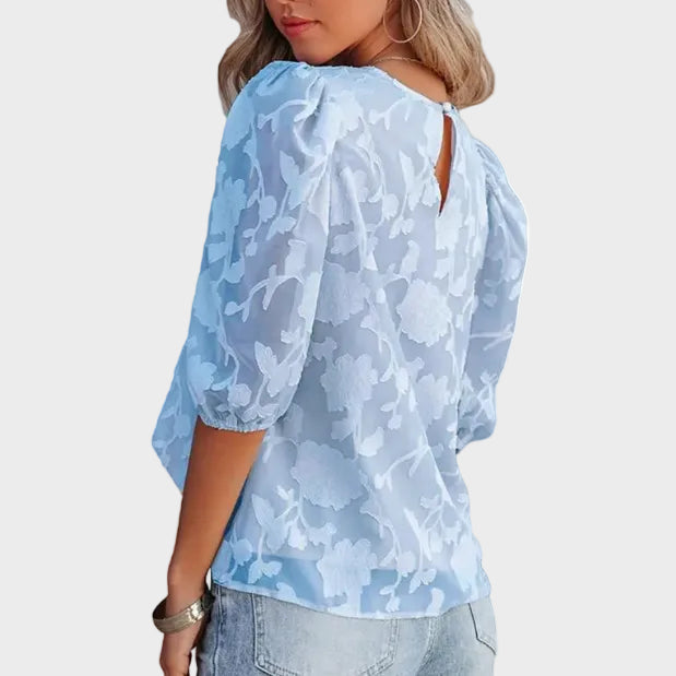 Eliza | Floral Textured Short Sleeve Blouse