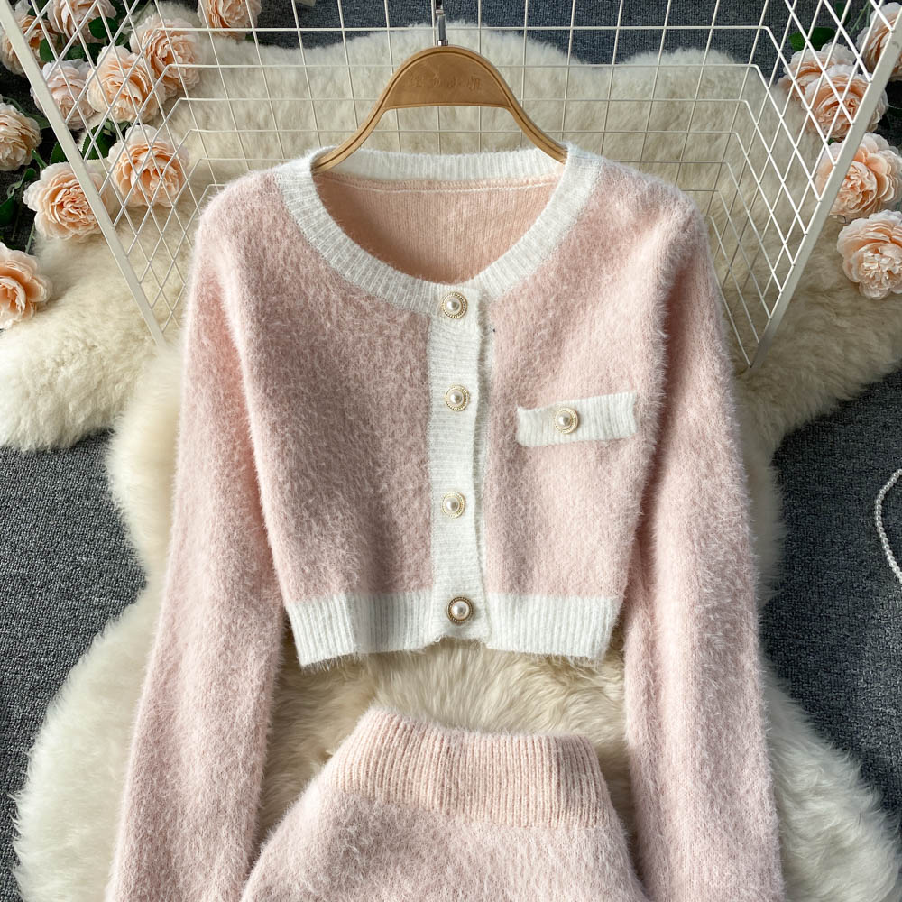 Céleste | Cropped Knit Cardigan & Mini Skirt Set