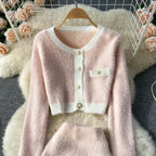Céleste | Cropped Knit Cardigan & Mini Skirt Set