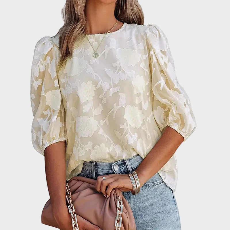 Eliza | Floral Textured Short Sleeve Blouse