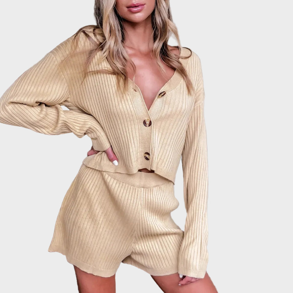 Athena | Ribbed Knit Cardigan & Shorts Set