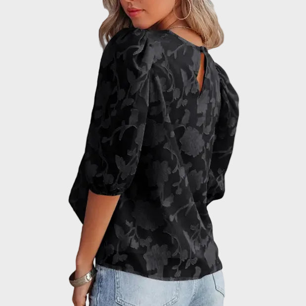 Eliza | Floral Textured Short Sleeve Blouse