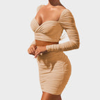 Eliana | Ruched Long Sleeve Top & Mini Skirt Set