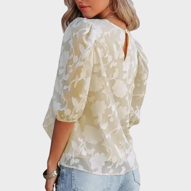 Eliza | Floral Textured Short Sleeve Blouse