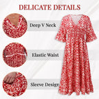 Bohemian Casual Print V-neck Waist Wrap Long Dress