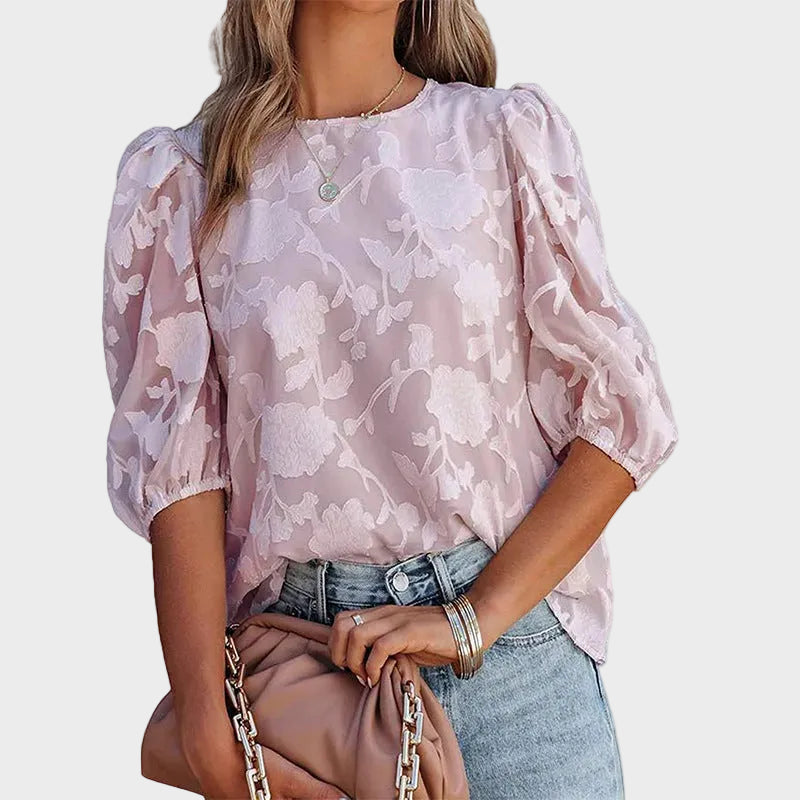 Eliza | Floral Textured Short Sleeve Blouse