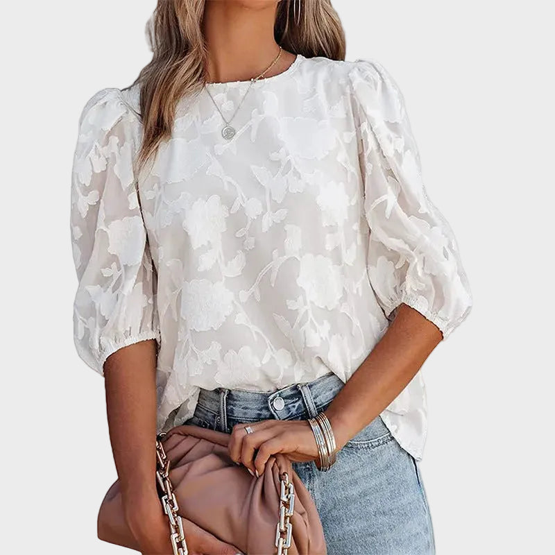 Eliza | Floral Textured Short Sleeve Blouse