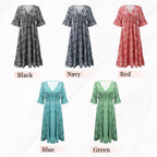 Bohemian Casual Print V-neck Waist Wrap Long Dress