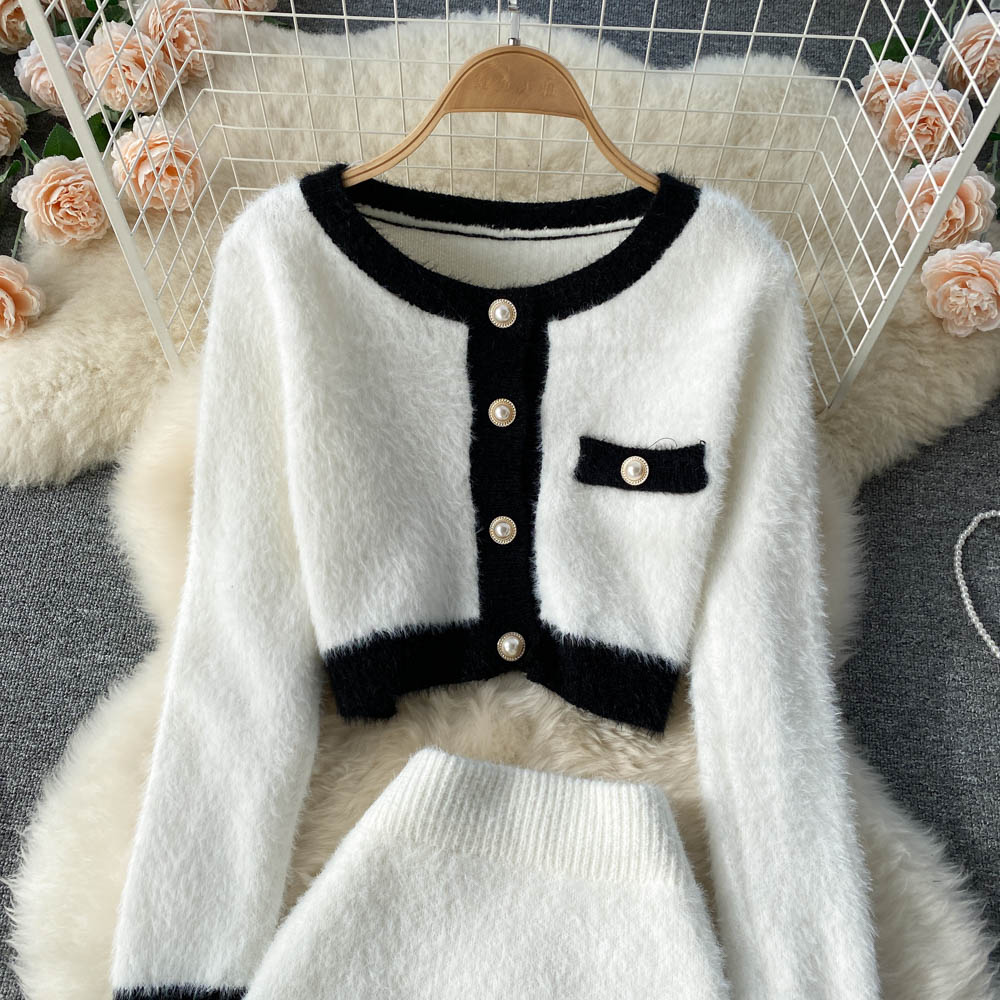 Céleste | Cropped Knit Cardigan & Mini Skirt Set