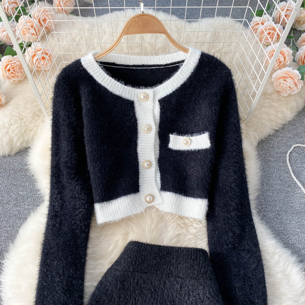 Céleste | Cropped Knit Cardigan & Mini Skirt Set