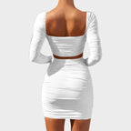 Eliana | Ruched Long Sleeve Top & Mini Skirt Set