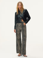 Leopard Print Denim Straight-Leg Jeans