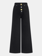 Metal Button-Detail Wide-Leg Jeans