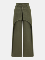 Overlay Panel Mid-Waist Wide-Leg Jeans