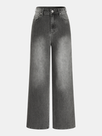 Mid-Waist Wide-Leg Denim Pants