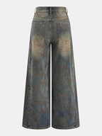 Jacquard Wide Leg Denim Pants