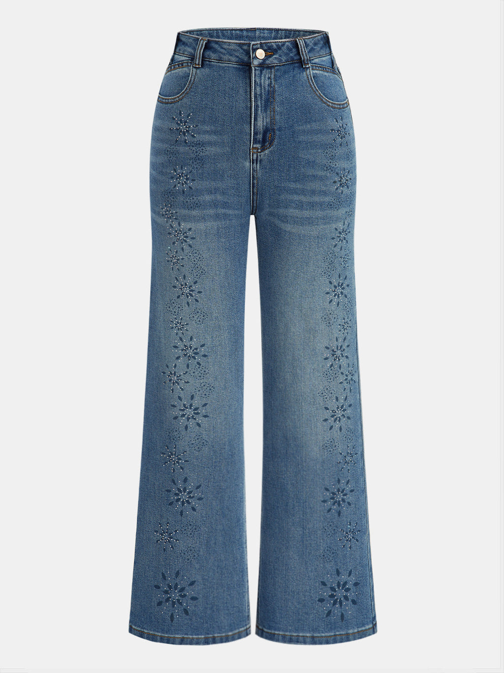 Snowflake Rhinestone Straight-Leg Jeans