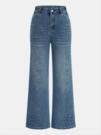Snowflake Rhinestone Straight-Leg Jeans