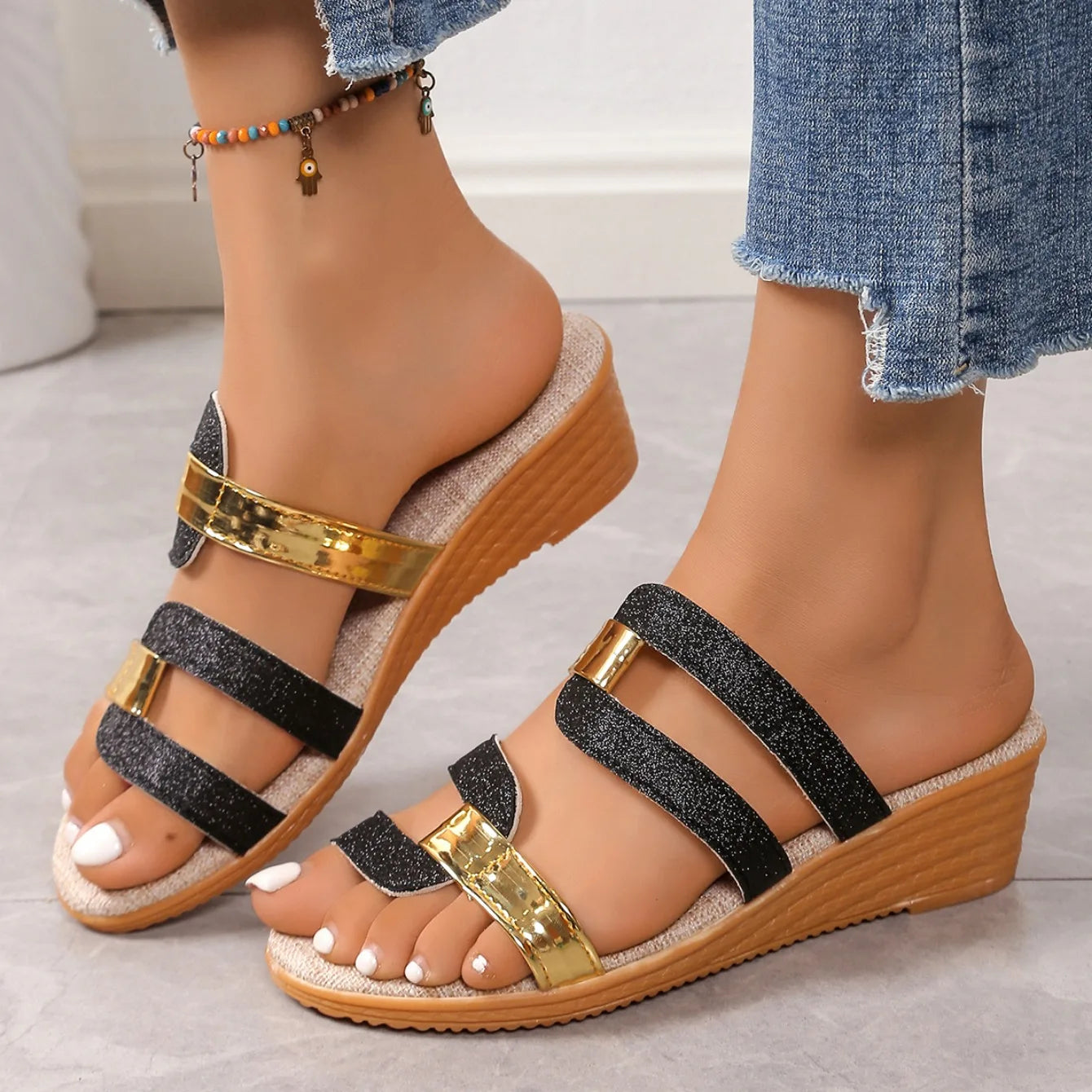 Shimmer Strap Sandals