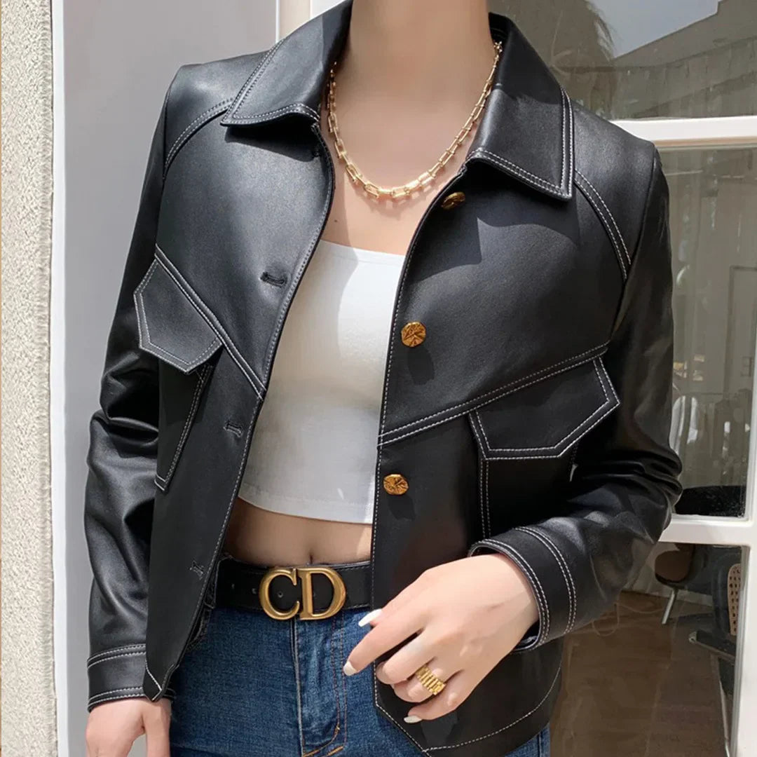 Elena Cropped Leather Jacket