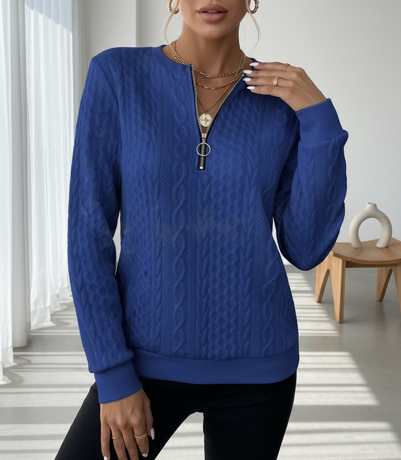 Classic Cable-Knit Zip Sweater