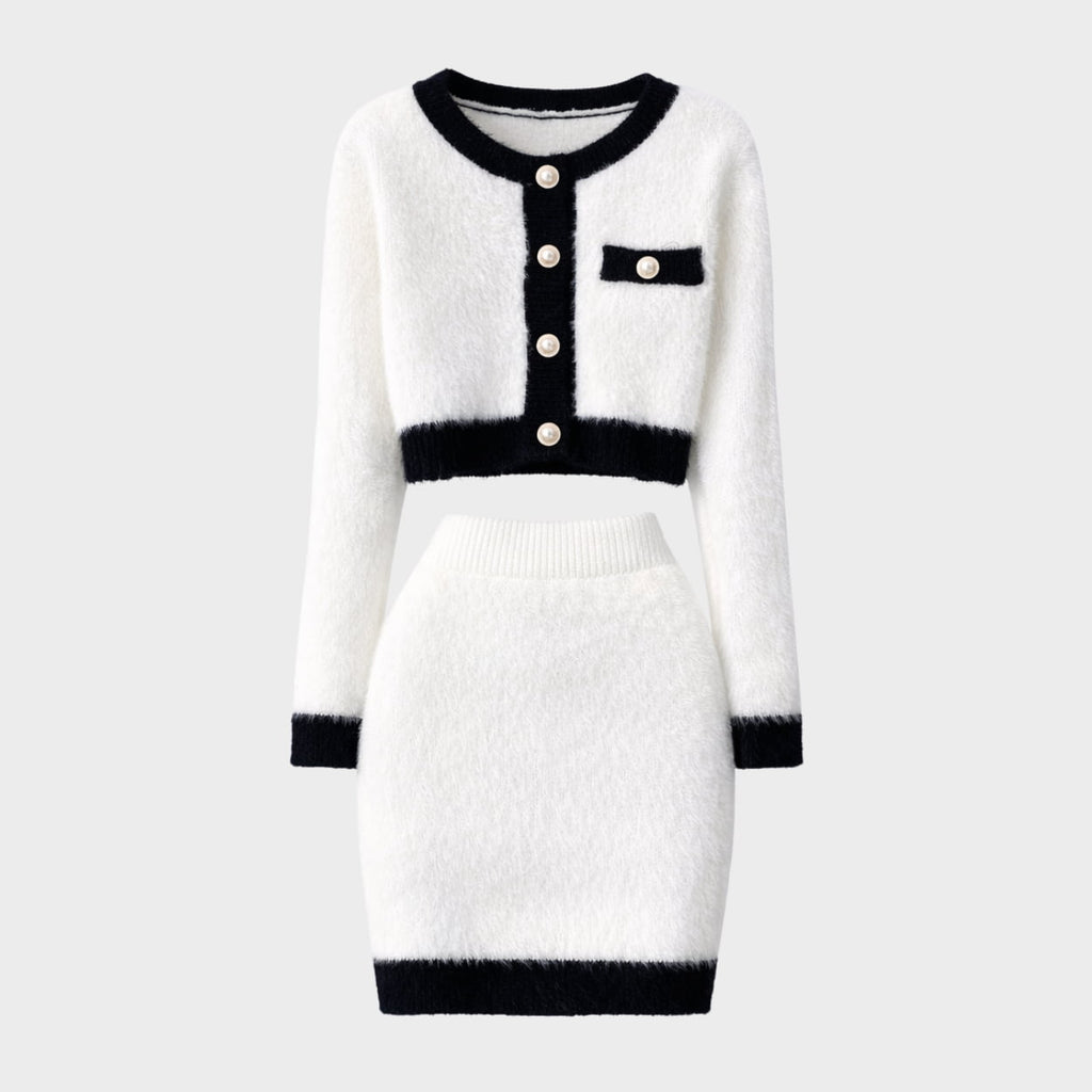 Céleste | Cropped Knit Cardigan & Mini Skirt Set