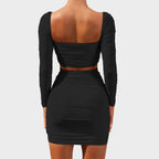 Eliana | Ruched Long Sleeve Top & Mini Skirt Set