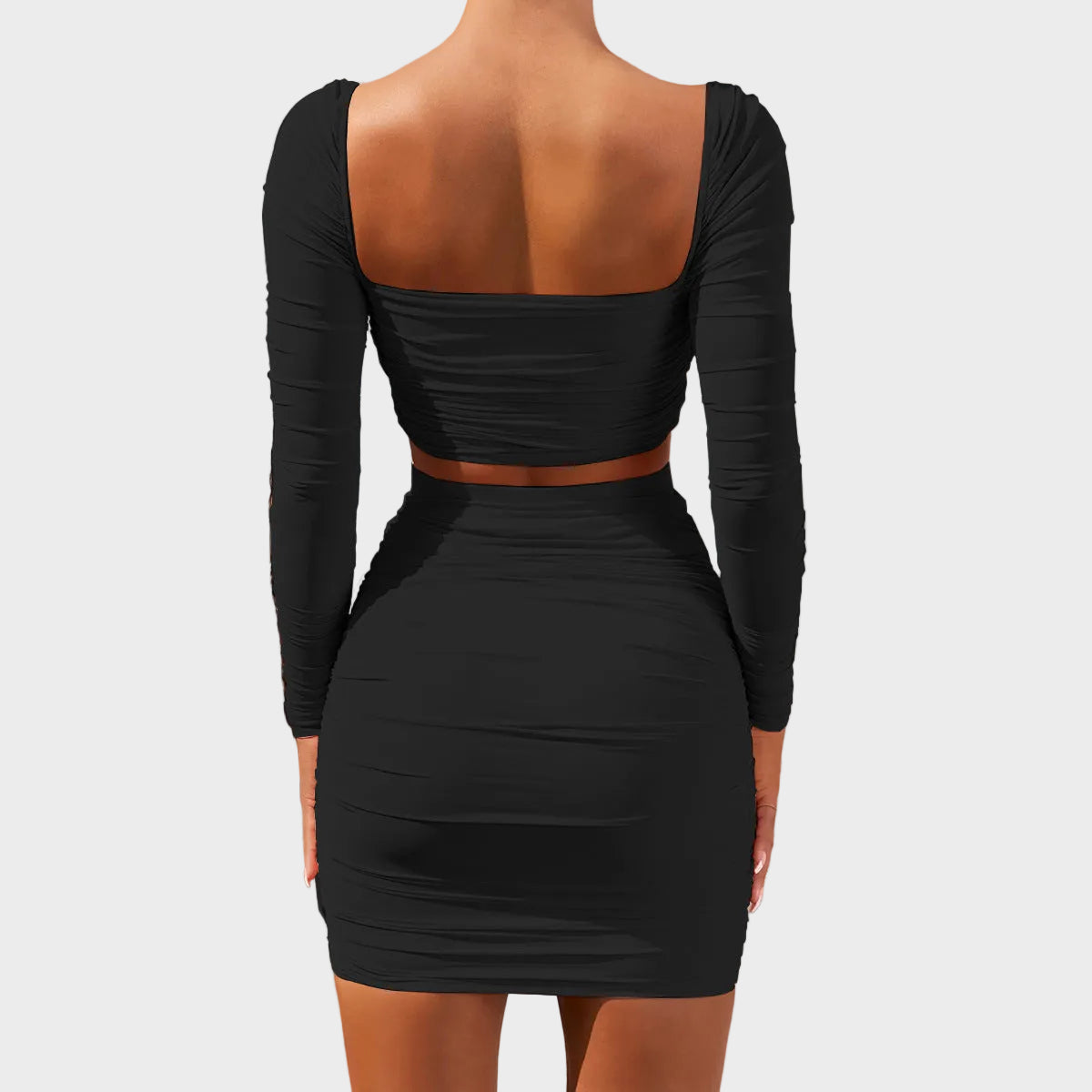 Eliana | Ruched Long Sleeve Top & Mini Skirt Set