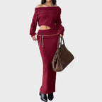 Valentina | Off-Shoulder Knit Top & Maxi Skirt Set