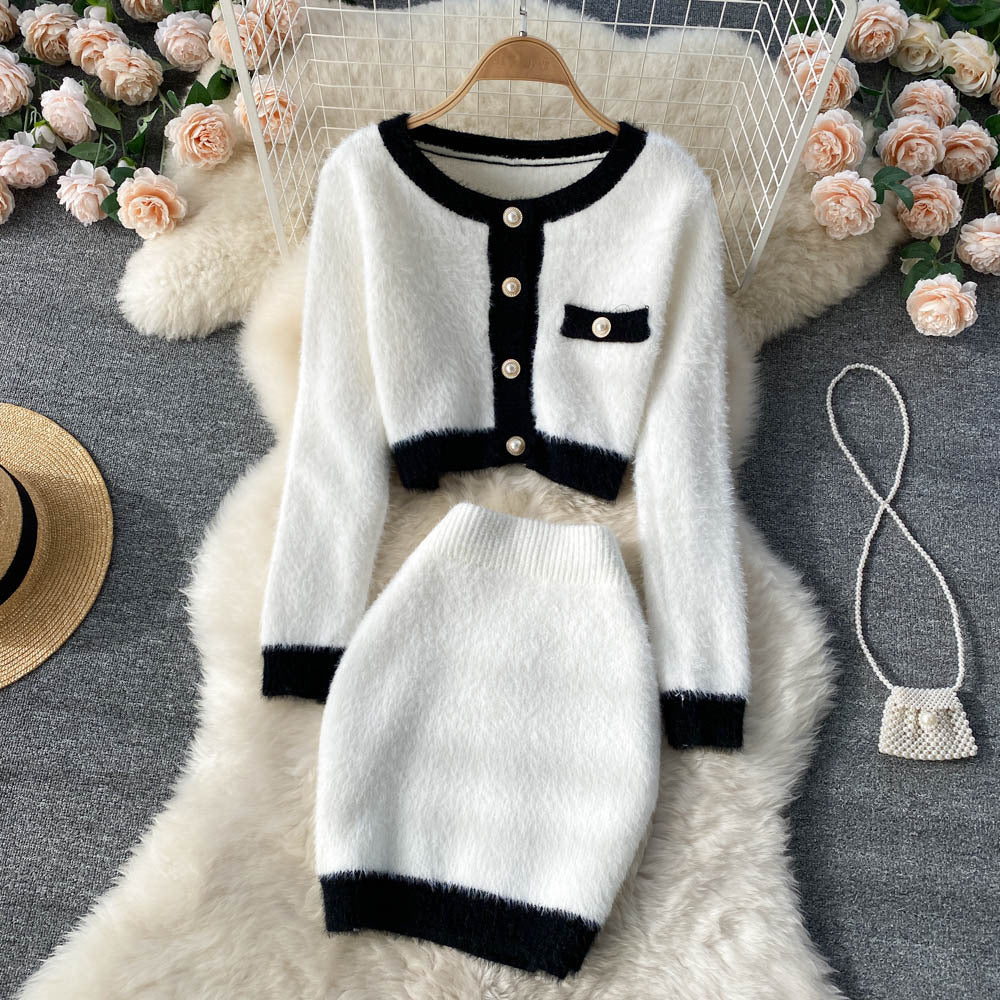 Céleste | Cropped Knit Cardigan & Mini Skirt Set
