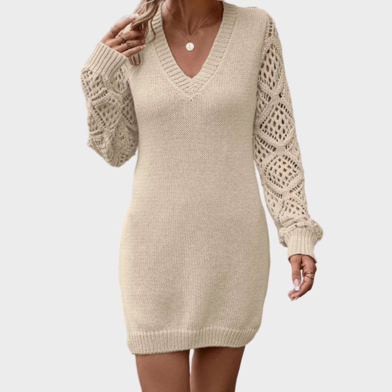 Sélira | Soft Knit Lace-Sleeve Dress