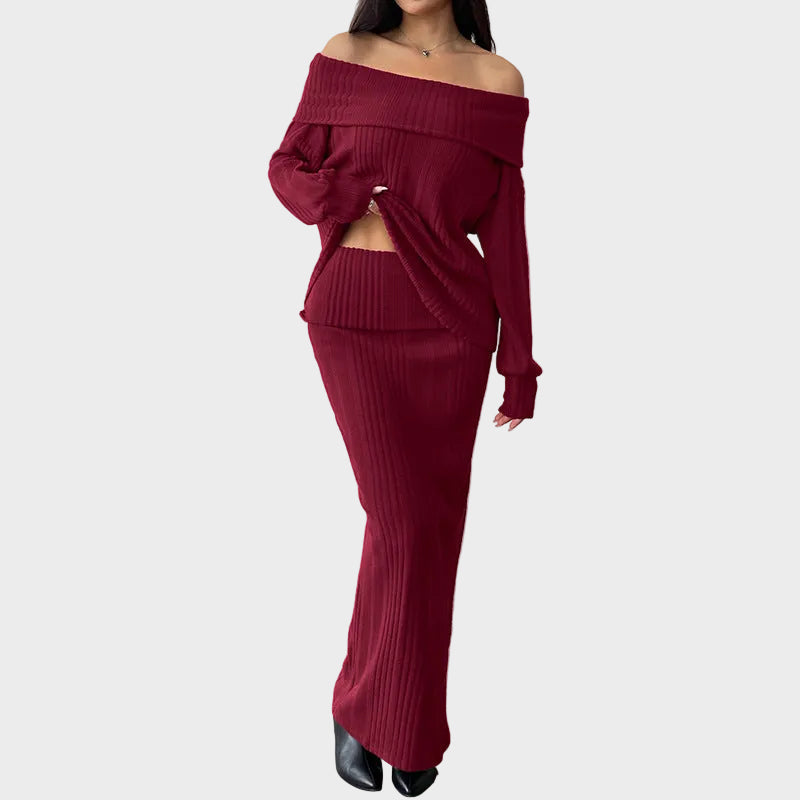 Valentina | Off-Shoulder Knit Top & Maxi Skirt Set