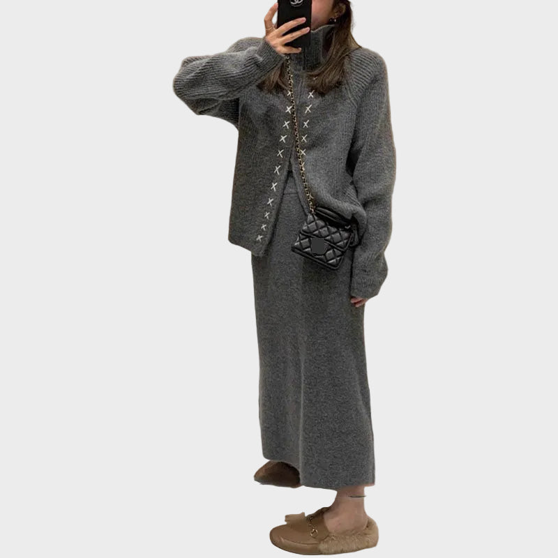Brooklyn | Knit Zip Cardigan &amp; Midi Skirt Set