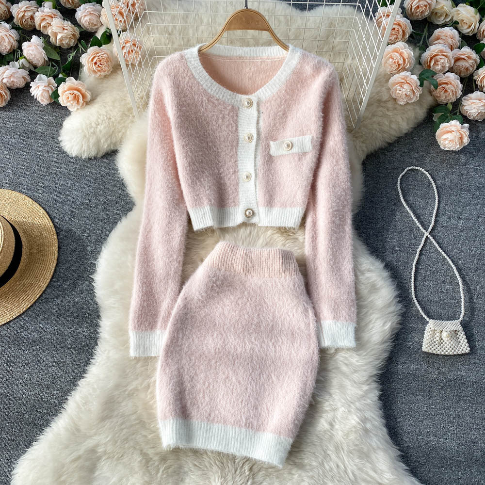 Céleste | Cropped Knit Cardigan & Mini Skirt Set