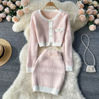 Céleste | Cropped Knit Cardigan & Mini Skirt Set