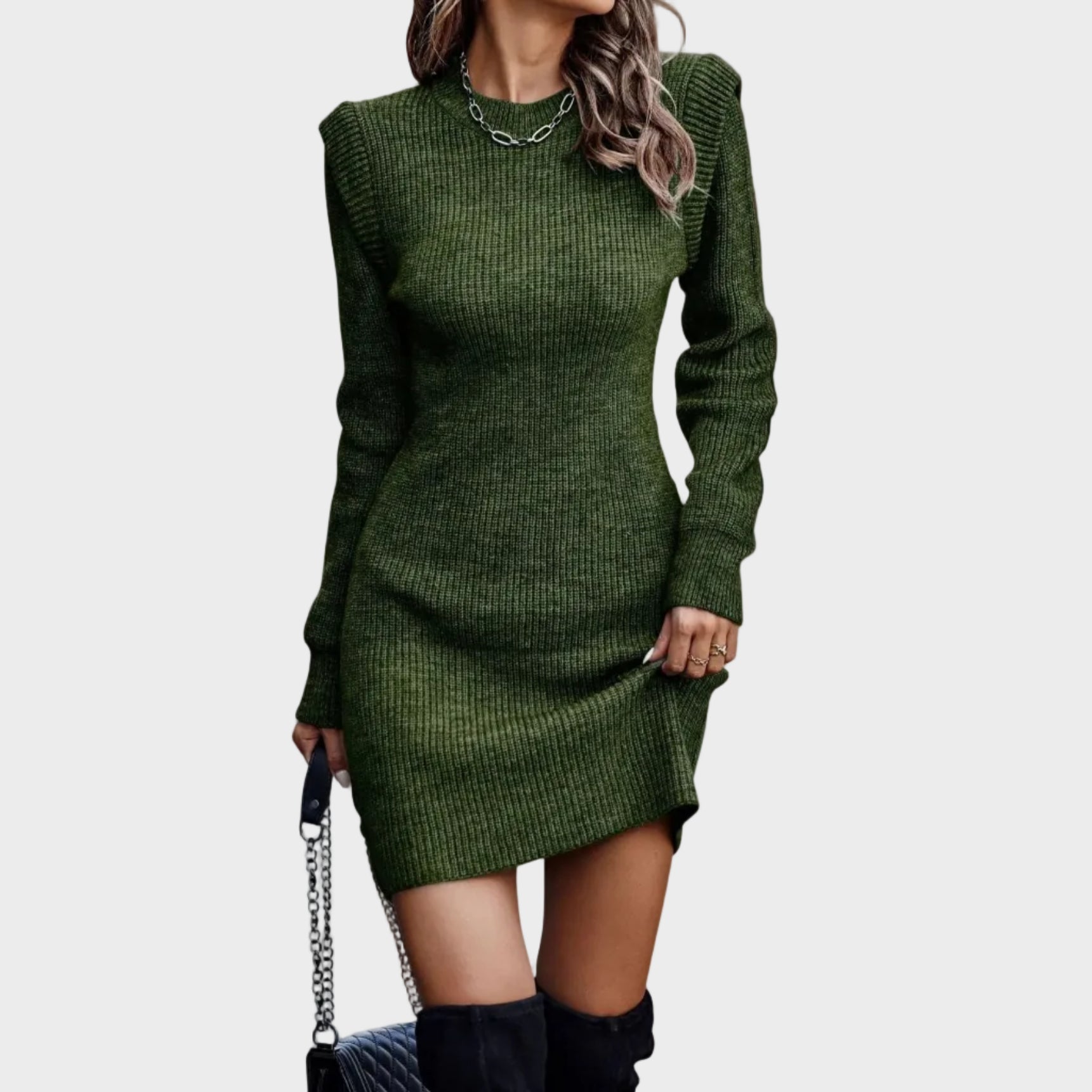 Maelis | Ribbed Knit Shoulder-Detail Dress